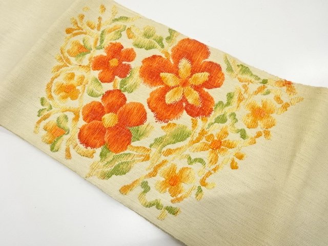 JAPANESE NAGOYA OBI / MAWATA TSUMUGI / WOVEN FLOWER
